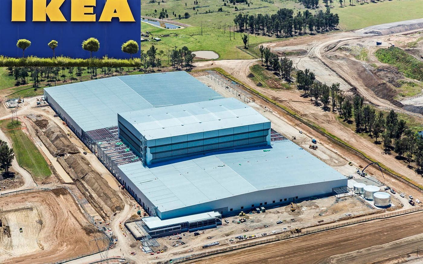 Aerial view of the completed IKEA distribution centre