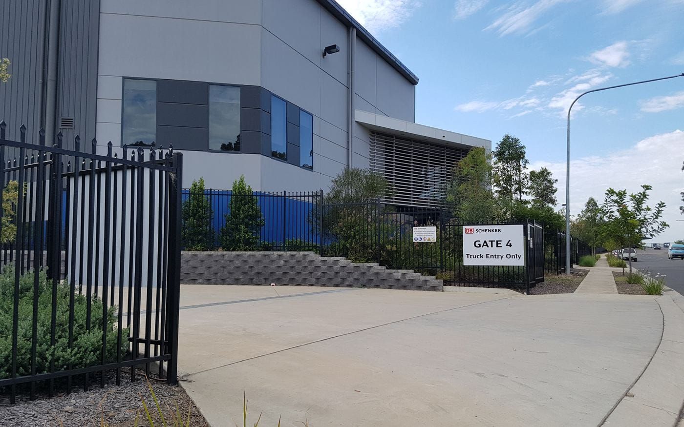 Finished concrete pavement and truck entry at the Schenker facility, Kangaroo Drive