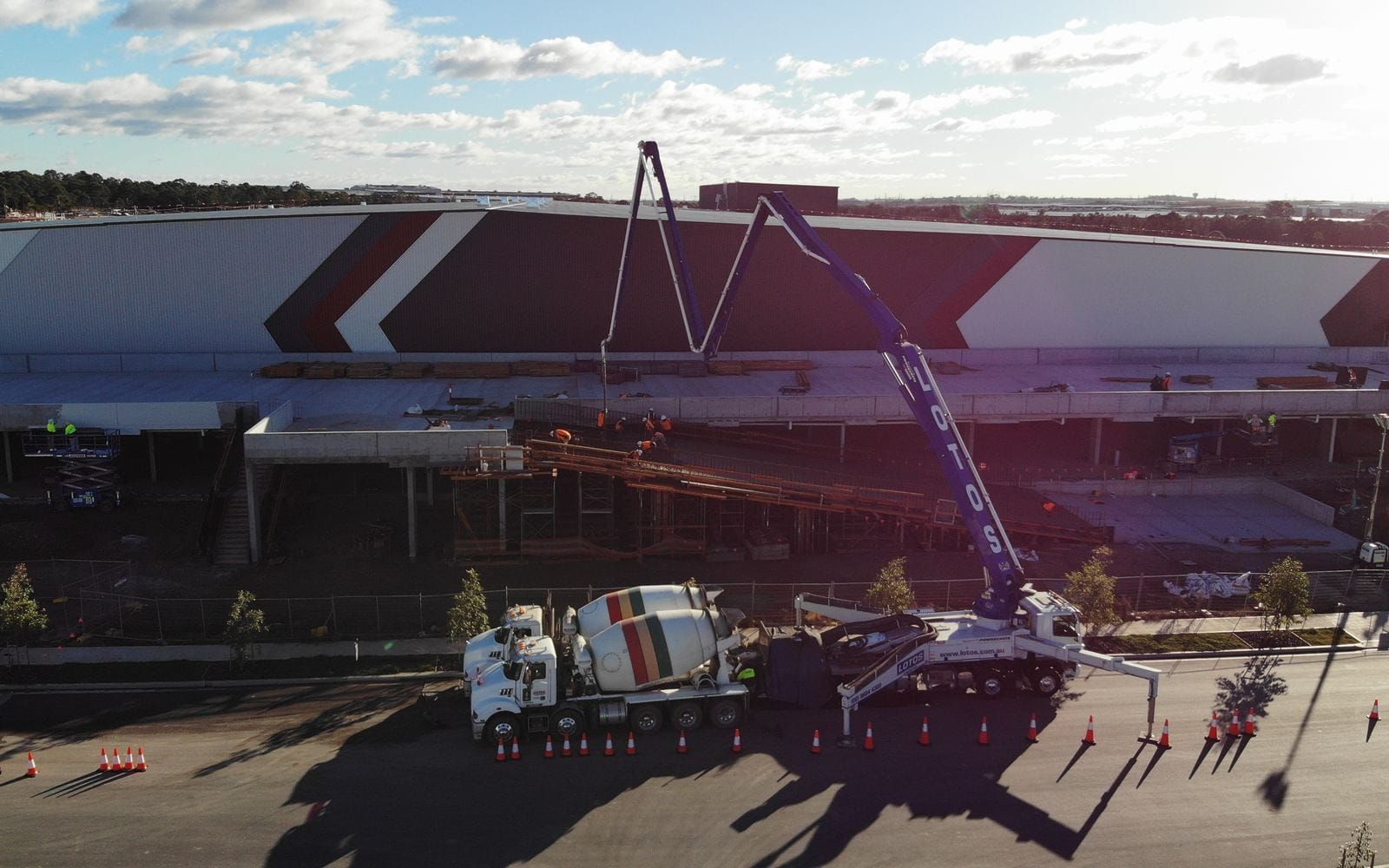 Aerial view of the completed loading docks and hardstand at Lot F