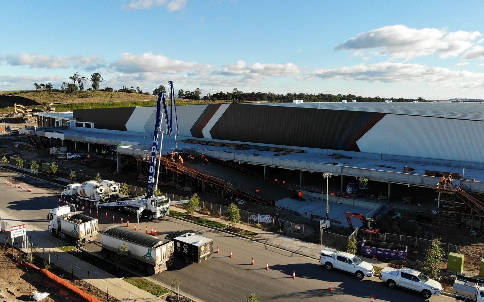 Aerial view of the Lot F building and its external pavements