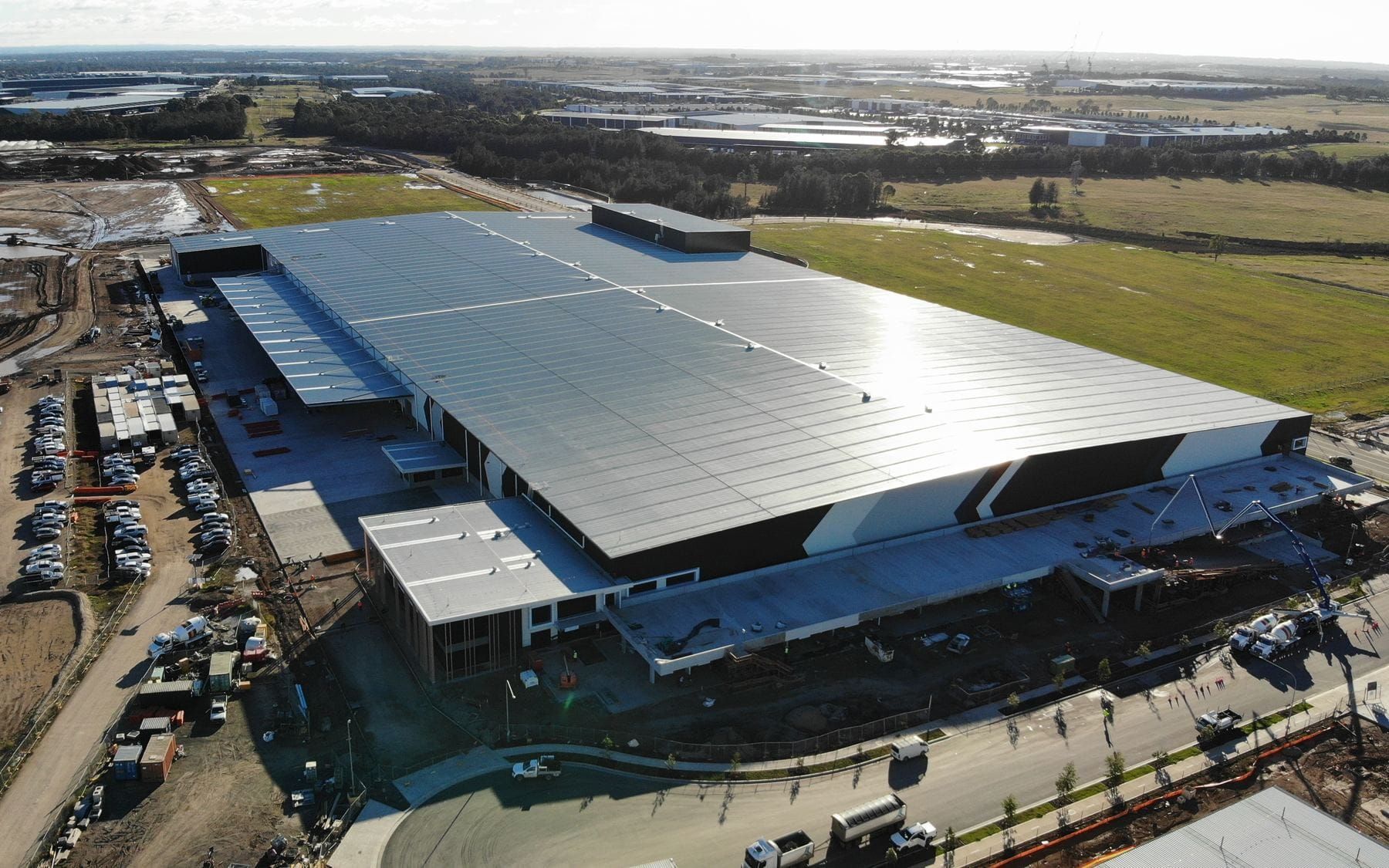 Aerial view of the completed Lot F warehouse at the Kemps Creek industrial estate