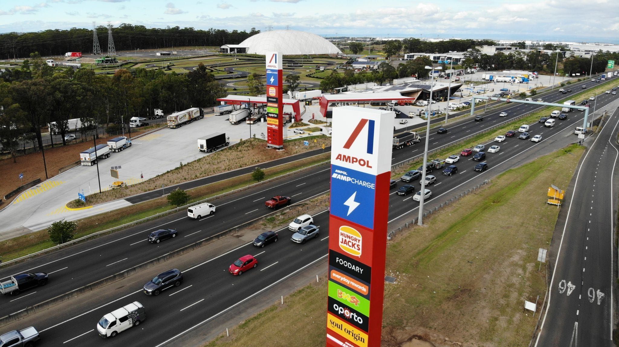 Completed Ampol Foodary twin service centres on the M4 Motorway at Eastern Creek